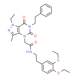 ChemSpider 2D Image | N-[2-(3,4-Diethoxyphenyl)ethyl]-2-[1-ethyl-3-methyl-5,7-dioxo-6-(2-phenylethyl)-1,5,6,7-tetrahydro-4H-pyrazolo[4,3-d]pyrimidin-4-yl]acetamide | C30H37N5O5
