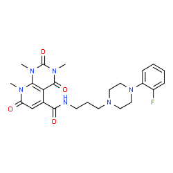 ChemSpider 2D Image | N-{3-[4-(2-Fluorophenyl)-1-piperazinyl]propyl}-1,3,8-trimethyl-2,4,7-trioxo-1,2,3,4,7,8-hexahydropyrido[2,3-d]pyrimidine-5-carboxamide | C24H29FN6O4