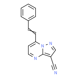 ChemSpider 2D Image | 7-(2-Phenylvinyl)pyrazolo[1,5-a]pyrimidine-3-carbonitrile | C15H10N4
