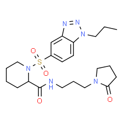 ChemSpider 2D Image | N-[3-(2-Oxo-1-pyrrolidinyl)propyl]-1-[(1-propyl-1H-benzotriazol-5-yl)sulfonyl]-2-piperidinecarboxamide | C22H32N6O4S