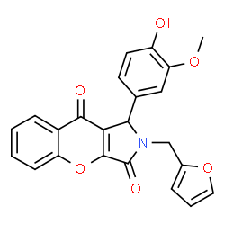 ChemSpider 2D Image | 2-(2-Furylmethyl)-1-(4-hydroxy-3-methoxyphenyl)-1,2-dihydrochromeno[2,3-c]pyrrole-3,9-dione | C23H17NO6
