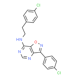 ChemSpider 2D Image | 3-(4-Chlorophenyl)-N-[2-(4-chlorophenyl)ethyl][1,2]oxazolo[4,5-d]pyrimidin-7-amine | C19H14Cl2N4O