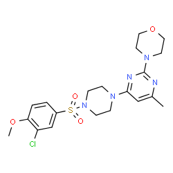 ChemSpider 2D Image | 4-(4-{4-[(3-Chloro-4-methoxyphenyl)sulfonyl]-1-piperazinyl}-6-methyl-2-pyrimidinyl)morpholine | C20H26ClN5O4S