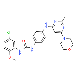 ChemSpider 2D Image | 1-(5-Chloro-2-methoxyphenyl)-3-(4-{[2-methyl-6-(4-morpholinyl)-4-pyrimidinyl]amino}phenyl)urea | C23H25ClN6O3