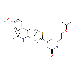 ChemSpider 2D Image | N-(3-Isopropoxypropyl)-N~2~-{6-(4-methoxyphenyl)-5-[(2-methyl-2-propanyl)amino]imidazo[2,1-b][1,3,4]thiadiazol-2-yl}-N~2~-methylglycinamide | C24H36N6O3S