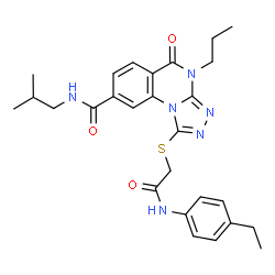 ChemSpider 2D Image | 1-({2-[(4-Ethylphenyl)amino]-2-oxoethyl}sulfanyl)-N-isobutyl-5-oxo-4-propyl-4,5-dihydro[1,2,4]triazolo[4,3-a]quinazoline-8-carboxamide | C27H32N6O3S