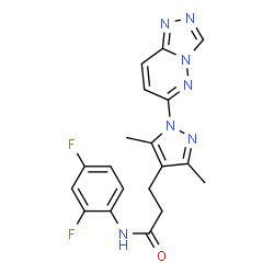 ChemSpider 2D Image | N-(2,4-Difluorophenyl)-3-[3,5-dimethyl-1-([1,2,4]triazolo[4,3-b]pyridazin-6-yl)-1H-pyrazol-4-yl]propanamide | C19H17F2N7O