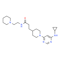ChemSpider 2D Image | 3-[1-[6-(cyclopropylamino)pyrimidin-4-yl]-4-piperidyl]-N-[2-(1-piperidyl)ethyl]propanamide | C22H36N6O