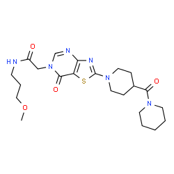 ChemSpider 2D Image | N-(3-Methoxypropyl)-2-{7-oxo-2-[4-(1-piperidinylcarbonyl)-1-piperidinyl][1,3]thiazolo[4,5-d]pyrimidin-6(7H)-yl}acetamide | C22H32N6O4S