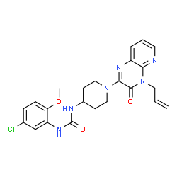 ChemSpider 2D Image | 1-[1-(4-Allyl-3-oxo-3,4-dihydropyrido[2,3-b]pyrazin-2-yl)-4-piperidinyl]-3-(5-chloro-2-methoxyphenyl)urea | C23H25ClN6O3