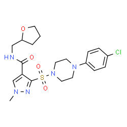 ChemSpider 2D Image | 3-{[4-(4-Chlorophenyl)-1-piperazinyl]sulfonyl}-1-methyl-N-(tetrahydro-2-furanylmethyl)-1H-pyrazole-4-carboxamide | C20H26ClN5O4S