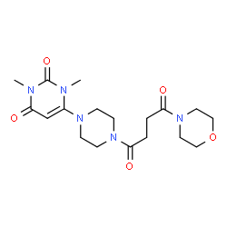 ChemSpider 2D Image | 1,3-Dimethyl-6-{4-[4-(4-morpholinyl)-4-oxobutanoyl]-1-piperazinyl}-2,4(1H,3H)-pyrimidinedione | C18H27N5O5