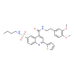 ChemSpider 2D Image | 6-(Butylsulfamoyl)-N-[2-(3,4-dimethoxyphenyl)ethyl]-2-(2-thienyl)-4-quinolinecarboxamide | C28H31N3O5S2