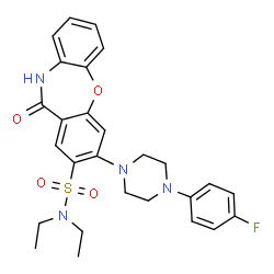 ChemSpider 2D Image | N,N-Diethyl-3-[4-(4-fluorophenyl)-1-piperazinyl]-11-oxo-10,11-dihydrodibenzo[b,f][1,4]oxazepine-2-sulfonamide | C27H29FN4O4S