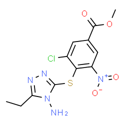 ChemSpider 2D Image | Methyl 4-[(4-amino-5-ethyl-4H-1,2,4-triazol-3-yl)sulfanyl]-3-chloro-5-nitrobenzoate | C12H12ClN5O4S