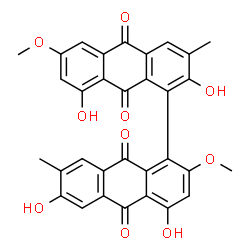 ChemSpider 2D Image | 2,4',6',8-Tetrahydroxy-2',6-dimethoxy-3,7'-dimethyl-1,1'-bianthracene-9,9',10,10'-tetrone | C32H22O10
