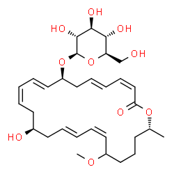 ChemSpider 2D Image | (3Z,5E,8S,9E,11Z,14R,16E,18Z,24R)-14-Hydroxy-20-methoxy-24-methyl-2-oxooxacyclotetracosa-3,5,9,11,16,18-hexaen-8-yl beta-D-glucopyranoside | C31H46O10