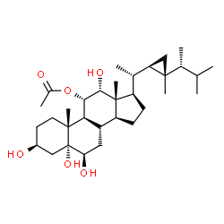 ChemSpider 2D Image | (3beta,5alpha,6beta,11alpha,12alpha)-3,5,6,12-Tetrahydroxygorgostan-11-yl acetate | C32H54O6