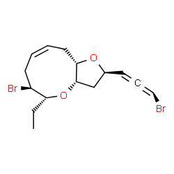 ChemSpider 2D Image | (2R,3aS,5R,6S,8Z,10aS)-6-Bromo-2-[(1R)-3-bromopropadienyl]-5-ethyl-2,3,3a,5,6,7,10,10a-octahydrofuro[3,2-b]oxonine | C15H20Br2O2