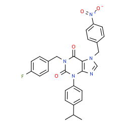 ChemSpider 2D Image | 1-(4-Fluorobenzyl)-3-(4-isopropylphenyl)-7-(4-nitrobenzyl)-3,7-dihydro-1H-purine-2,6-dione | C28H24FN5O4