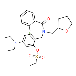 ChemSpider 2D Image | 5-(Diethylamino)-2-{[(2-fluorobenzoyl)(tetrahydro-2-furanylmethyl)amino]methyl}phenyl ethanesulfonate | C25H33FN2O5S