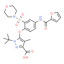 ChemSpider 2D Image | 5-[4-(2-Furoylamino)-2-(4-morpholinylsulfonyl)phenoxy]-4-methyl-1-(2-methyl-2-propanyl)-1H-pyrazole-3-carboxylic acid | C24H28N4O8S