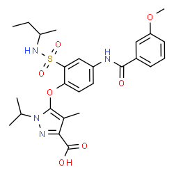 ChemSpider 2D Image | 5-{2-(sec-Butylsulfamoyl)-4-[(3-methoxybenzoyl)amino]phenoxy}-1-isopropyl-4-methyl-1H-pyrazole-3-carboxylic acid | C26H32N4O7S