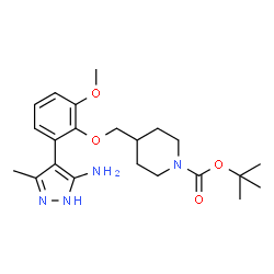 ChemSpider 2D Image | tert-butyl 4-{[2-(5-amino-3-methyl-1H-pyrazol-4-yl)-6-methoxyphenoxy]methyl}piperidine-1-carboxylate | C22H32N4O4