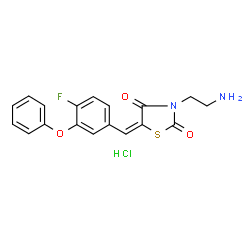 ChemSpider 2D Image | (5E)-3-(2-Aminoethyl)-5-(4-fluoro-3-phenoxybenzylidene)-1,3-thiazolidine-2,4-dione hydrochloride (1:1) | C18H16ClFN2O3S