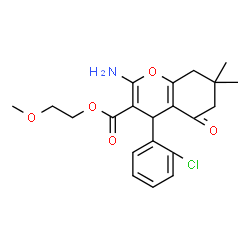 ChemSpider 2D Image | 2-Methoxyethyl 2-amino-4-(2-chlorophenyl)-7,7-dimethyl-5-oxo-5,6,7,8-tetrahydro-4H-chromene-3-carboxylate | C21H24ClNO5