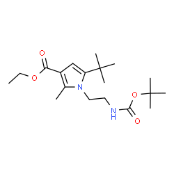 ChemSpider 2D Image | Ethyl 2-methyl-5-(2-methyl-2-propanyl)-1-[2-({[(2-methyl-2-propanyl)oxy]carbonyl}amino)ethyl]-1H-pyrrole-3-carboxylate | C19H32N2O4