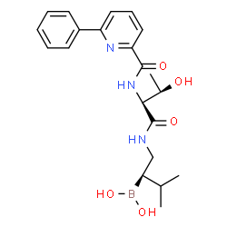 ChemSpider 2D Image | [(2R)-3-Methyl-1-({N-[(6-phenyl-2-pyridinyl)carbonyl]-L-threonyl}amino)-2-butanyl]boronic acid | C21H28BN3O5