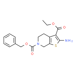 ChemSpider 2D Image | 6-benzyl 3-ethyl 2-amino-4H,5H,7H-thieno[2,3-c]pyridine-3,6-dicarboxylate | C18H20N2O4S