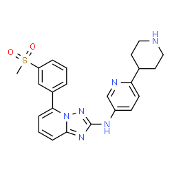 ChemSpider 2D Image | 5-[3-(Methylsulfonyl)phenyl]-N-[6-(4-piperidinyl)-3-pyridinyl][1,2,4]triazolo[1,5-a]pyridin-2-amine | C23H24N6O2S