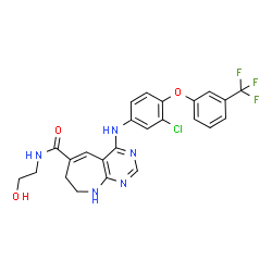 ChemSpider 2D Image | 4-({3-Chloro-4-[3-(trifluoromethyl)phenoxy]phenyl}amino)-N-(2-hydroxyethyl)-7,8-dihydro-1H-pyrimido[4,5-b]azepine-6-carboxamide | C24H21ClF3N5O3