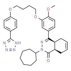ChemSpider 2D Image | (4aS,8aR)-2-Cycloheptyl-4-(4-methoxy-3-{4-[4-(1H-tetrazol-5-yl)phenoxy]butoxy}phenyl)-4a,5,8,8a-tetrahydro-1(2H)-phthalazinone | C33H40N6O4