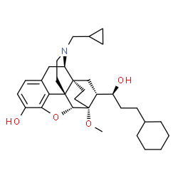 ChemSpider 2D Image | (5alpha,6beta,14beta,18R)-18-[(1S)-3-Cyclohexyl-1-hydroxypropyl]-17-(cyclopropylmethyl)-6-methoxy-18,19-dihydro-4,5-epoxy-6,14-ethenomorphinan-3-ol | C32H45NO4