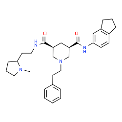 ChemSpider 2D Image | (3R,5S)-N-(2,3-Dihydro-1H-inden-5-yl)-N'-[2-(1-methyl-2-pyrrolidinyl)ethyl]-1-(2-phenylethyl)-3,5-piperidinedicarboxamide | C31H42N4O2