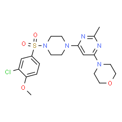 ChemSpider 2D Image | 4-(6-{4-[(3-Chloro-4-methoxyphenyl)sulfonyl]-1-piperazinyl}-2-methyl-4-pyrimidinyl)morpholine | C20H26ClN5O4S