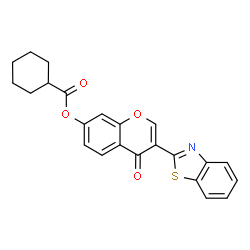 ChemSpider 2D Image | 3-(1,3-Benzothiazol-2-yl)-4-oxo-4H-chromen-7-yl cyclohexanecarboxylate | C23H19NO4S