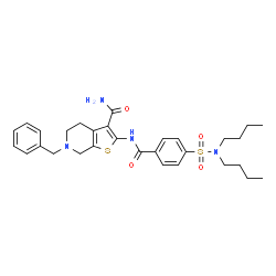 ChemSpider 2D Image | 6-Benzyl-2-{[4-(dibutylsulfamoyl)benzoyl]amino}-4,5,6,7-tetrahydrothieno[2,3-c]pyridine-3-carboxamide | C30H38N4O4S2