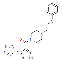 ChemSpider 2D Image | [4-(2-Phenoxyethyl)-1-piperazinyl][3-(1H-tetrazol-1-yl)-1H-pyrazol-4-yl]methanone | C17H20N8O2