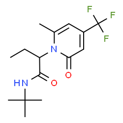 ChemSpider 2D Image | 2-[6-Methyl-2-oxo-4-(trifluoromethyl)-1(2H)-pyridinyl]-N-(2-methyl-2-propanyl)butanamide | C15H21F3N2O2