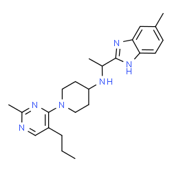 ChemSpider 2D Image | N-[1-(5-Methyl-1H-benzimidazol-2-yl)ethyl]-1-(2-methyl-5-propyl-4-pyrimidinyl)-4-piperidinamine | C23H32N6