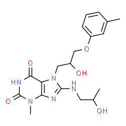 ChemSpider 2D Image | 7-[2-Hydroxy-3-(3-methylphenoxy)propyl]-8-[(2-hydroxypropyl)amino]-3-methyl-3,7-dihydro-1H-purine-2,6-dione | C19H25N5O5