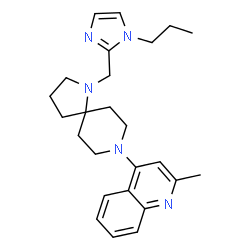 ChemSpider 2D Image | 2-Methyl-4-{1-[(1-propyl-1H-imidazol-2-yl)methyl]-1,8-diazaspiro[4.5]dec-8-yl}quinoline | C25H33N5