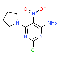 ChemSpider 2D Image | 2-Chloro-5-nitro-6-(1-pyrrolidinyl)-4-pyrimidinamine | C8H10ClN5O2