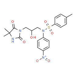 ChemSpider 2D Image | N-[3-(4,4-Dimethyl-2,5-dioxo-1-imidazolidinyl)-2-hydroxypropyl]-4-methyl-N-(4-nitrophenyl)benzenesulfonamide | C21H24N4O7S