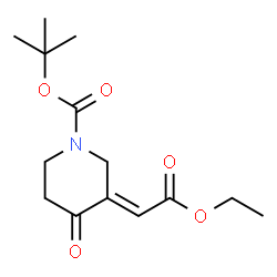 ChemSpider 2D Image | tert-butyl (3E)-3-(2-ethoxy-2-oxoethylidene)-4-oxopiperidine-1-carboxylate | C14H21NO5