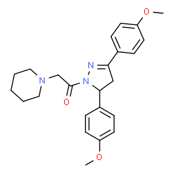 ChemSpider 2D Image | 1-[3,5-Bis(4-methoxyphenyl)-4,5-dihydro-1H-pyrazol-1-yl]-2-(1-piperidinyl)ethanone | C24H29N3O3